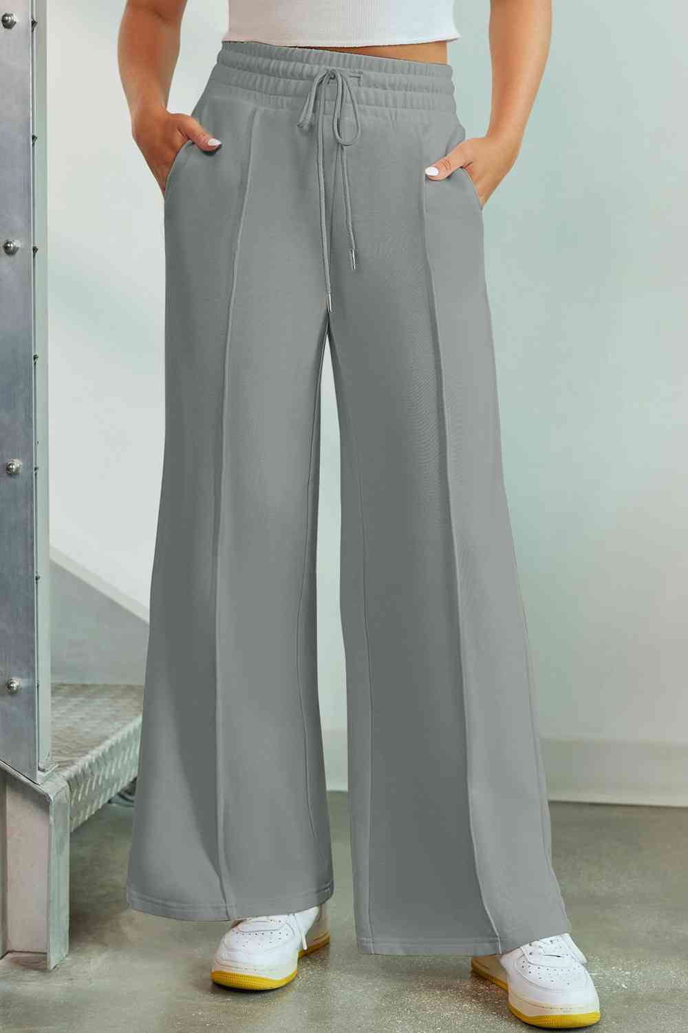 Drawstring Wide Leg Pants with Pockets - Light Green / S - Bottoms - Pants - 24 - 2024