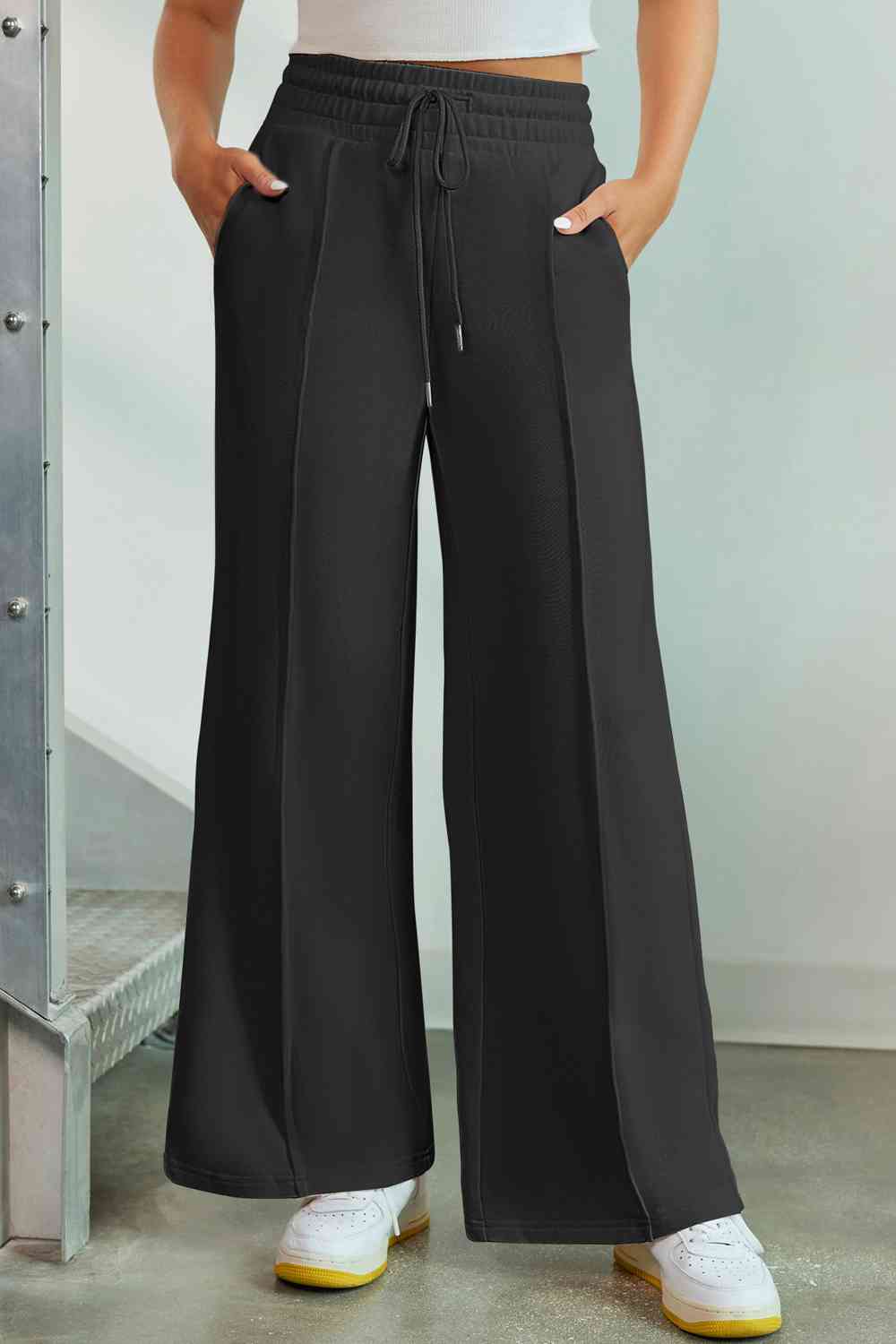 Drawstring Wide Leg Pants with Pockets - Black / S - Bottoms - Pants - 9 - 2024