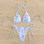 Ruched Floral Halter Bikini Set – Kawaii Beach Swimwear - Sexy Lingerie - Sleeveless - Swimwear - 2