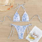 Ruched Floral Halter Bikini Set – Kawaii Beach Swimwear - Sexy Lingerie - Sleeveless - Swimwear - 1
