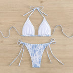 Ruched Floral Halter Bikini Set – Kawaii Beach Swimwear - Sexy Lingerie - Sleeveless - Swimwear - 3