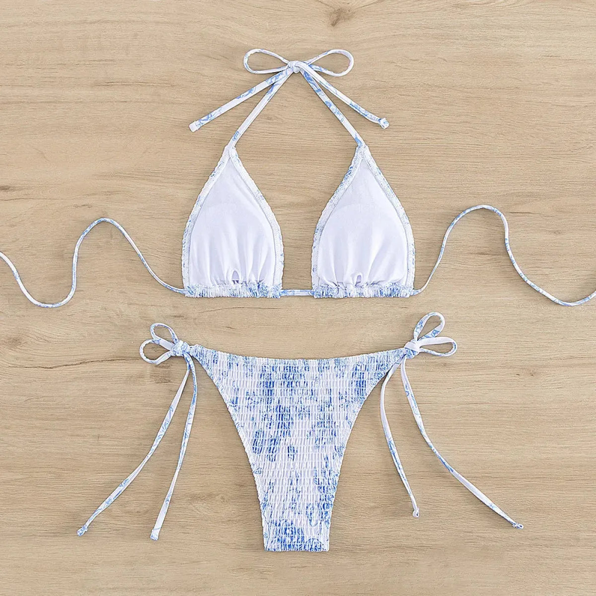 Ruched Floral Halter Bikini Set – Kawaii Beach Swimwear - Sexy Lingerie - Sleeveless - Swimwear - 3