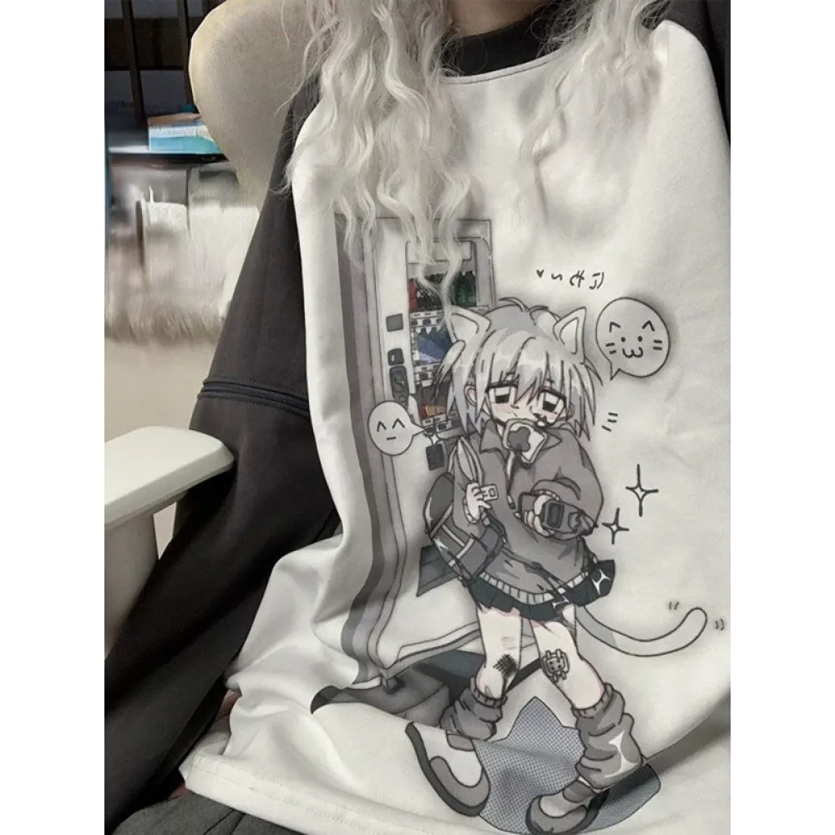 Dreamy Detachable Sleeve Tee – Kawaii Cat & Anime Harajuku Style Top - T-Shirts - Long - Round - 6