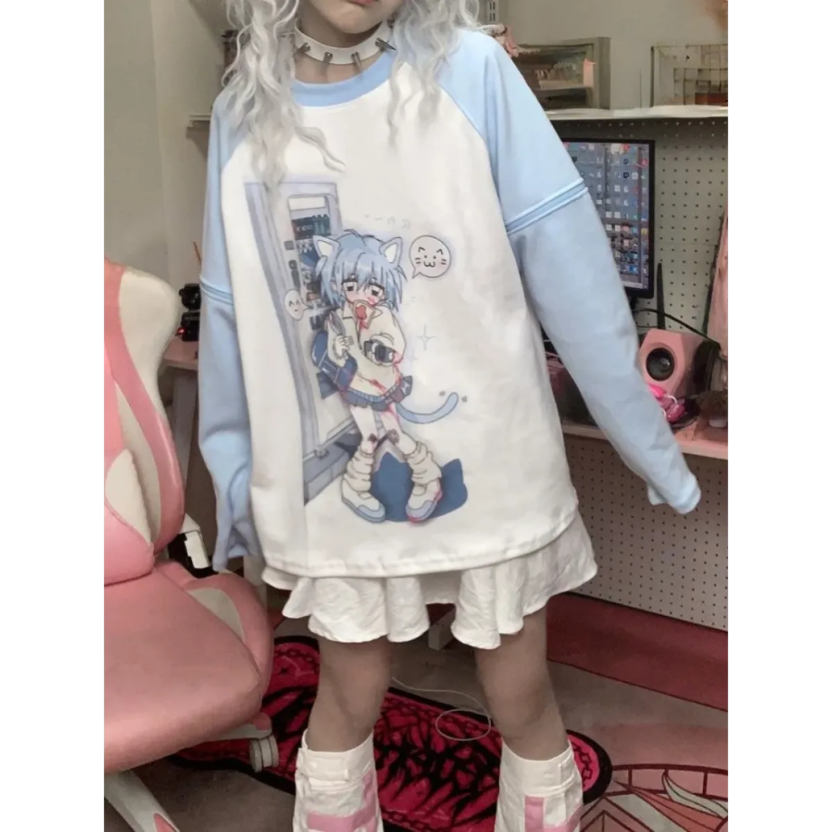 Dreamy Detachable Sleeve Tee – Kawaii Cat & Anime Harajuku Style Top - T-Shirts - Long - Round - 5