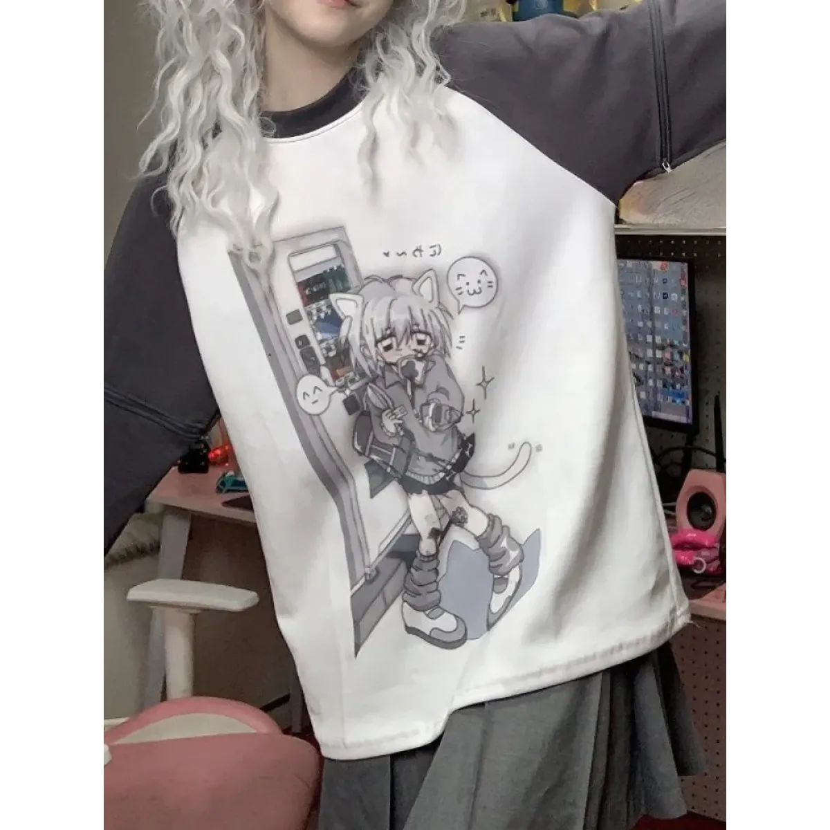 Dreamy Detachable Sleeve Tee – Kawaii Cat & Anime Harajuku Style Top - T-Shirts - Long - Round - 4