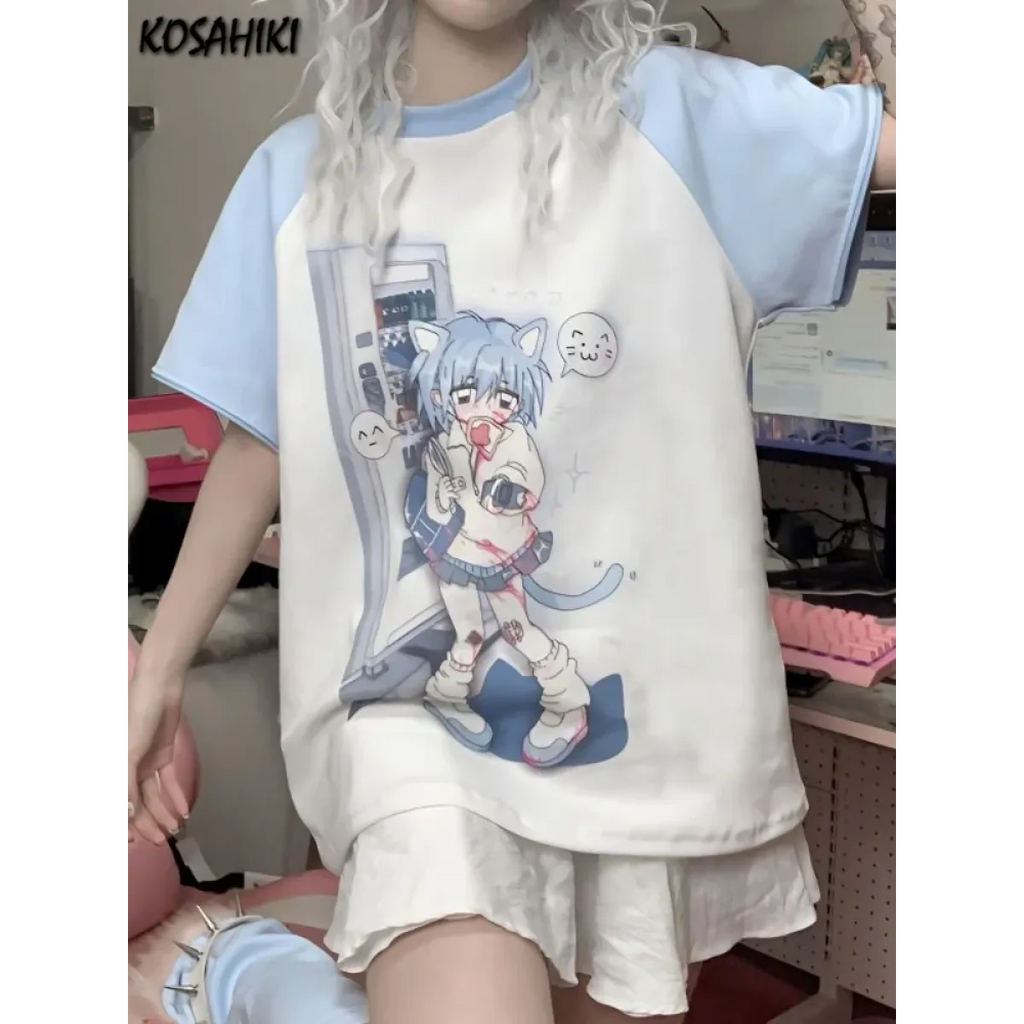 Dreamy Detachable Sleeve Tee – Kawaii Cat & Anime Harajuku Style Top - T-Shirts - Long - Round - 2