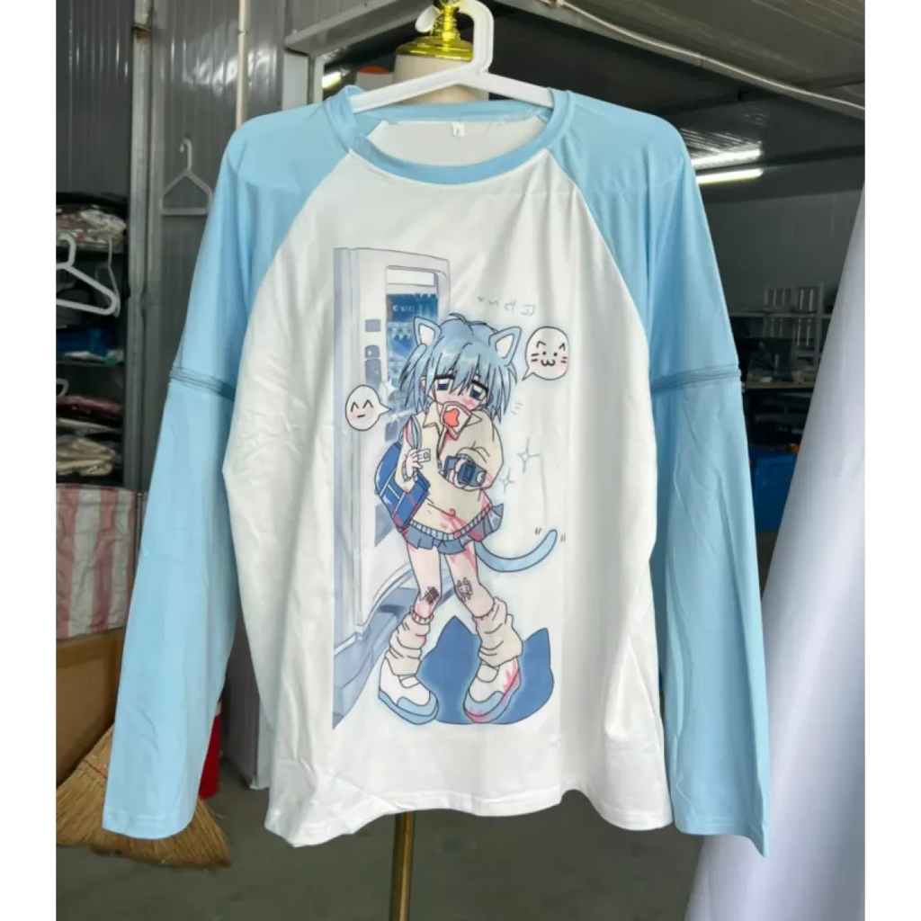Dreamy Detachable Sleeve Tee – Kawaii Cat & Anime Harajuku Style Top - T-Shirts - Long - Round - 8
