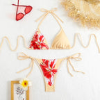 Halter Bikini Set – Vintage Floral Print String Swimwear - Sexy Lingerie - Swimwear - 5