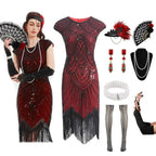 1920s Flapper Sequin Fringe Dress Set - All Dresses - Cosplay - 10