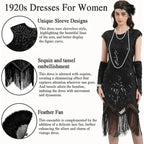 1920s Flapper Sequin Fringe Dress Set - All Dresses - Cosplay - 2