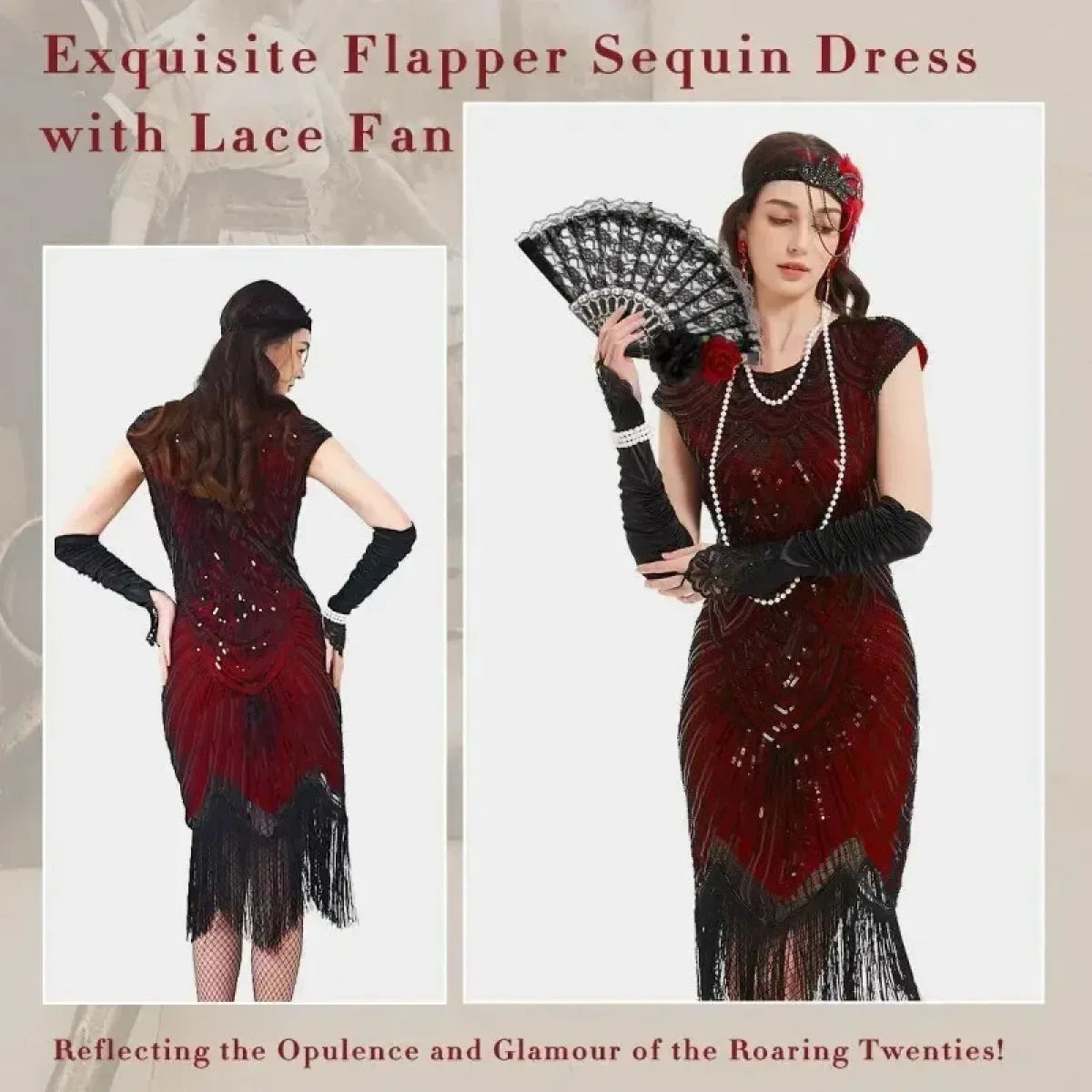 1920s Flapper Sequin Fringe Dress Set - All Dresses - Cosplay - 6