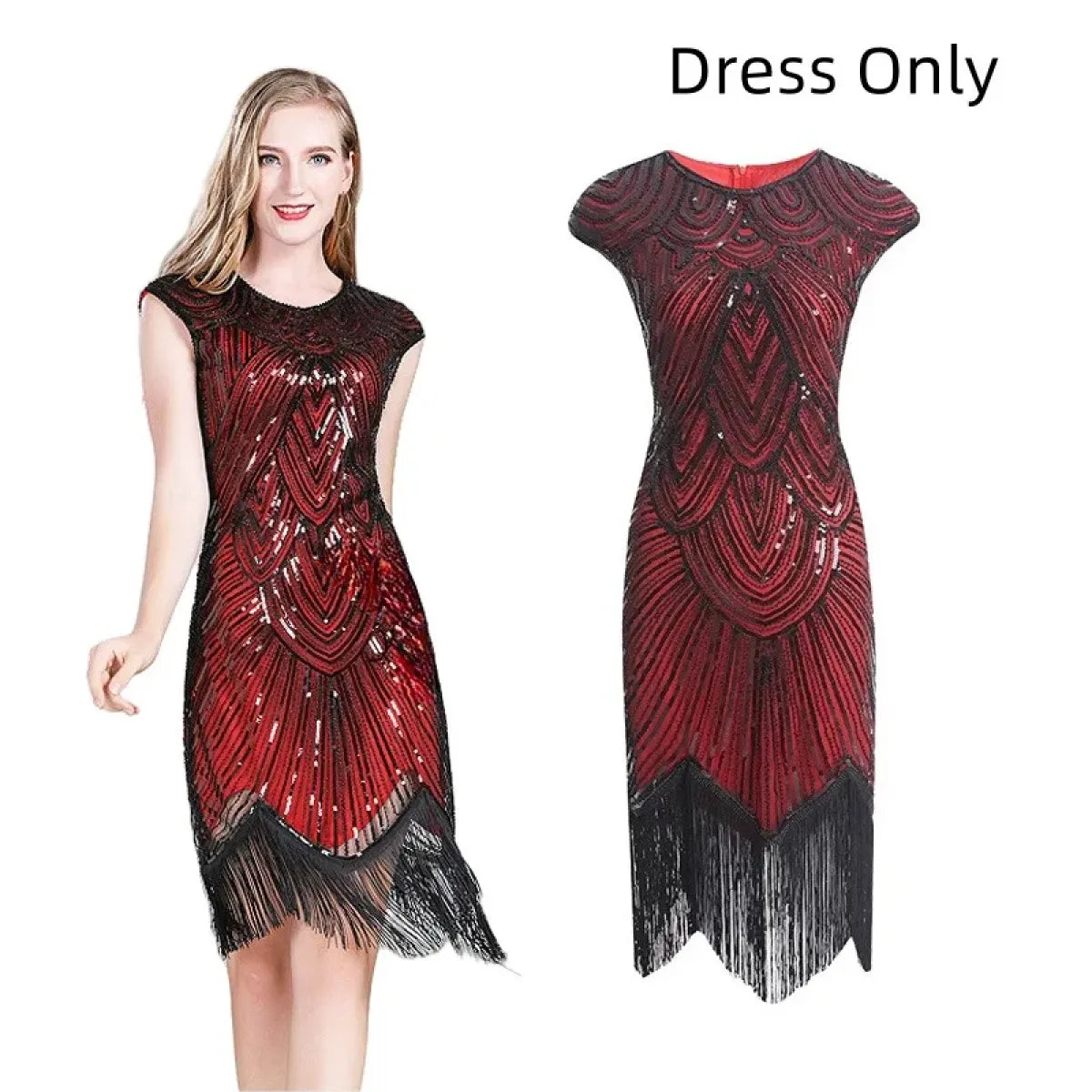 1920s Flapper Sequin Fringe Dress Set - All Dresses - Cosplay - 7