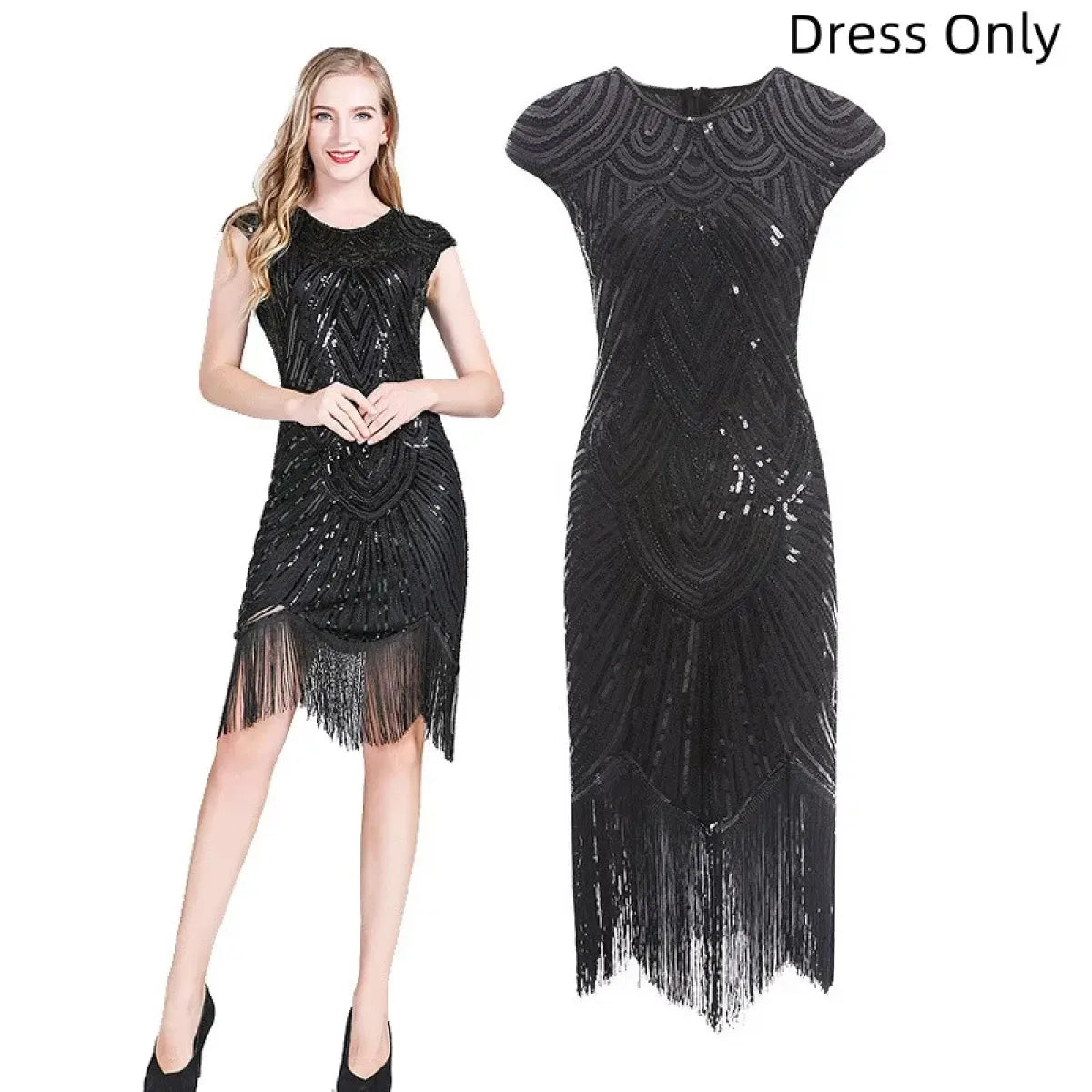 1920s Flapper Sequin Fringe Dress Set - All Dresses - Cosplay - 8