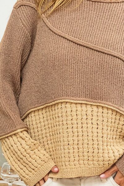 Texture Detail Contrast Drop Shoulder Sweater - Sweaters - Shirts & Tops - 7 - 2024