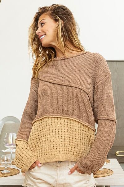 Texture Detail Contrast Drop Shoulder Sweater - Sweaters - Shirts & Tops - 5 - 2024