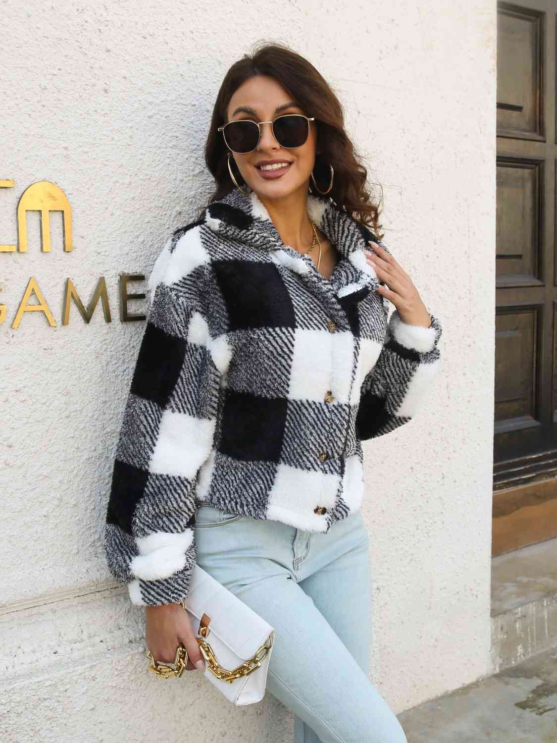 Plaid Dropped Shoulder Buttoned Jacket - Jackets & Coats - Coats & Jackets - 13 - 2024