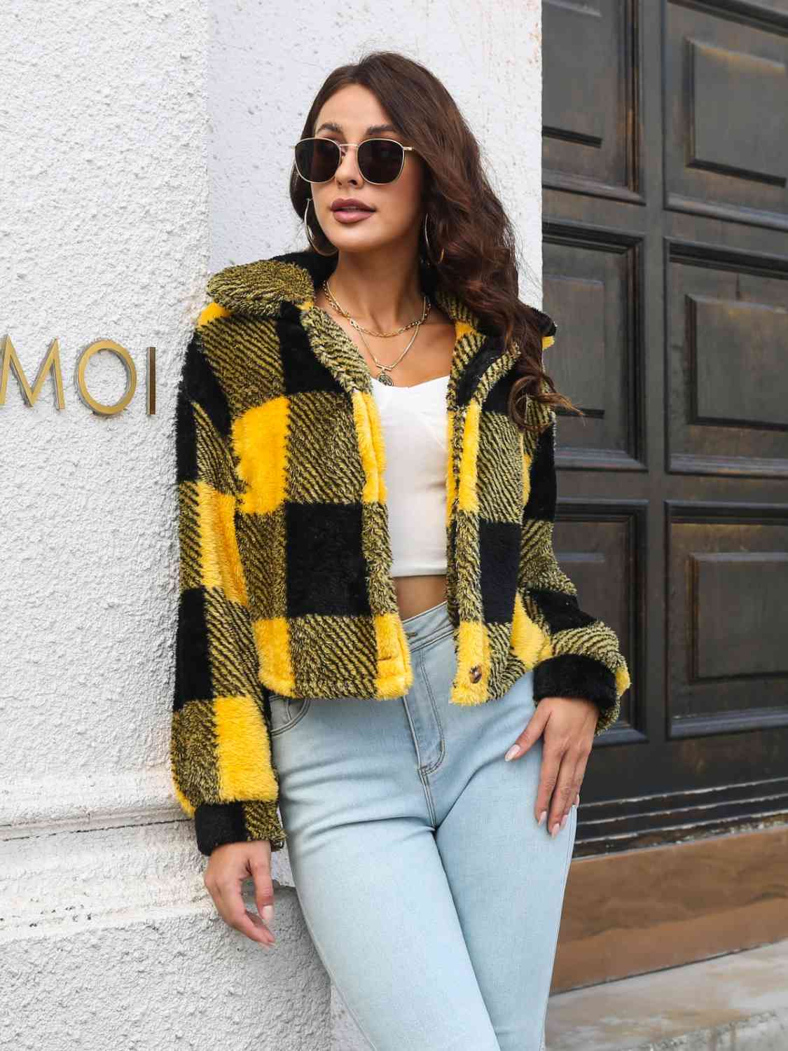 Plaid Dropped Shoulder Buttoned Jacket - Jackets & Coats - Coats & Jackets - 3 - 2024