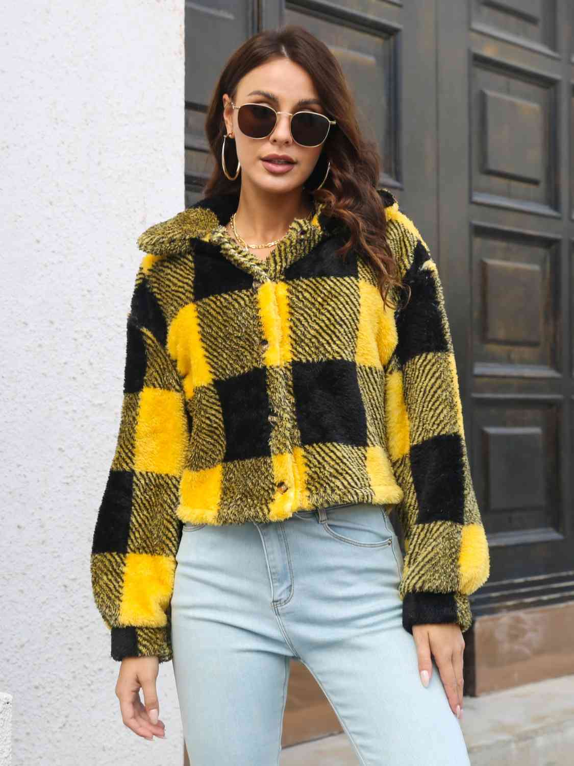 Plaid Dropped Shoulder Buttoned Jacket - Jackets & Coats - Coats & Jackets - 4 - 2024