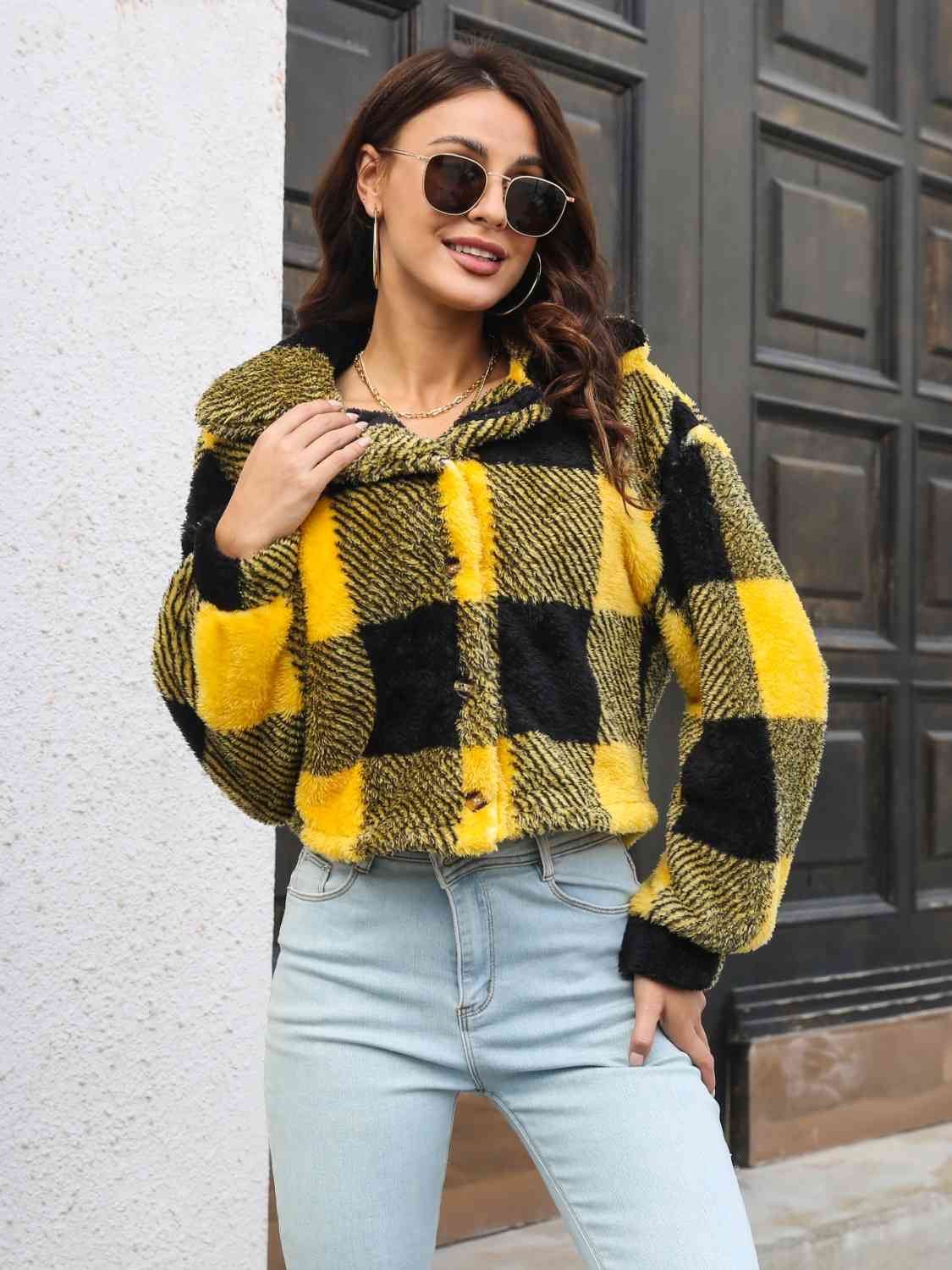 Plaid Dropped Shoulder Buttoned Jacket - Jackets & Coats - Coats & Jackets - 5 - 2024