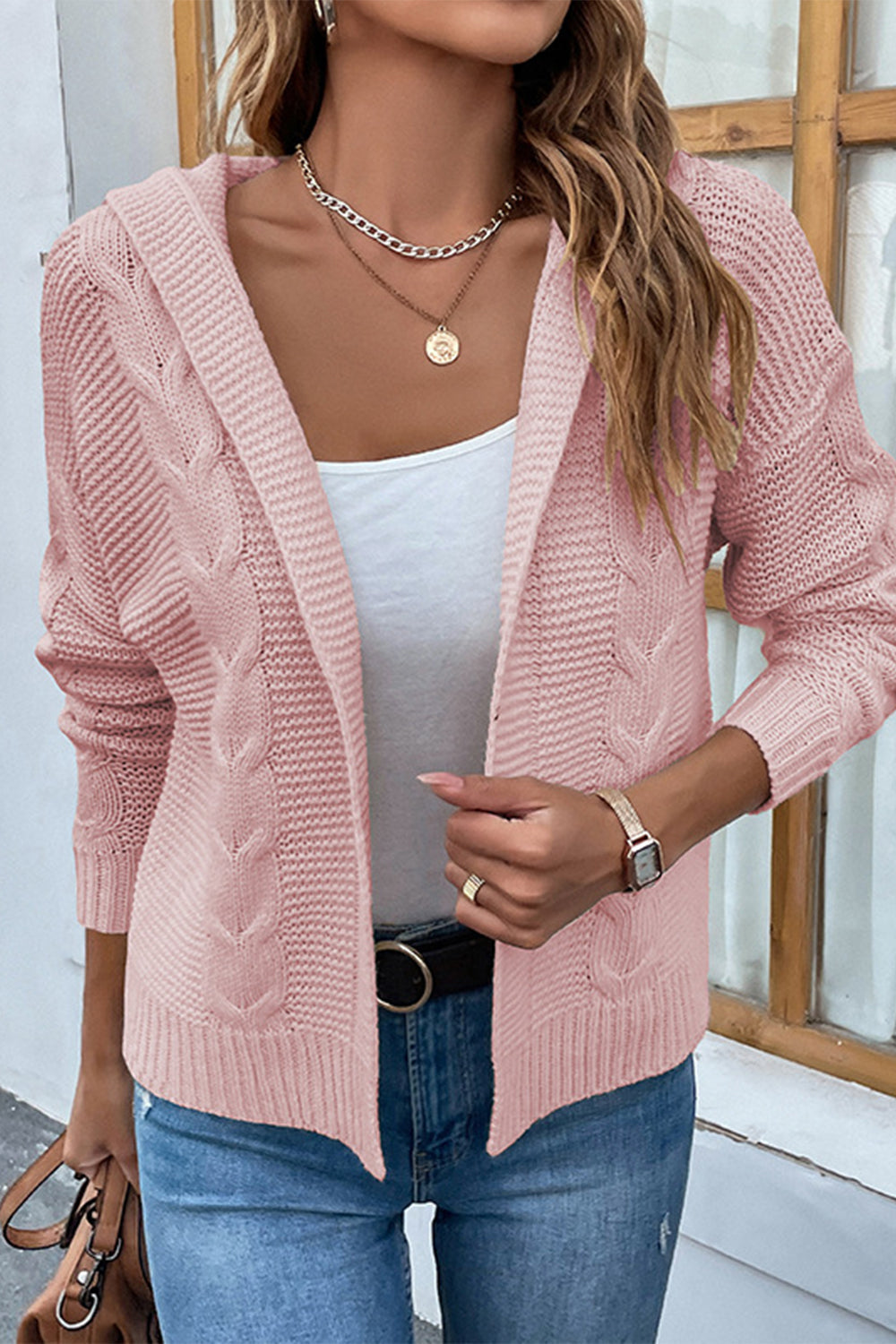 Cable-Knit Dropped Shoulder Hooded Cardigan - Women’s Clothing & Accessories - Shirts & Tops - 19 - 2024