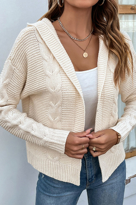 Cable-Knit Dropped Shoulder Hooded Cardigan - White / S - Women’s Clothing & Accessories - Shirts & Tops - 1 - 2024