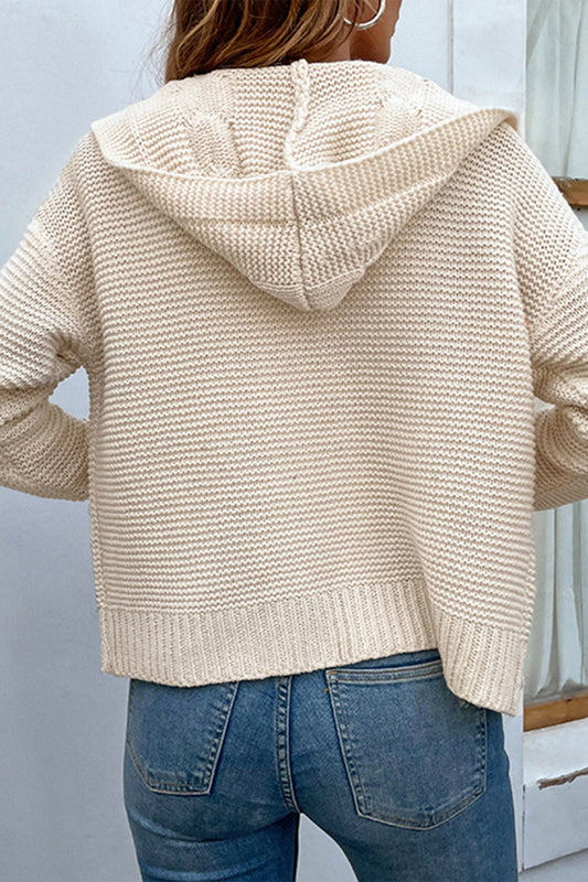 Cable-Knit Dropped Shoulder Hooded Cardigan - Women’s Clothing & Accessories - Shirts & Tops - 2 - 2024