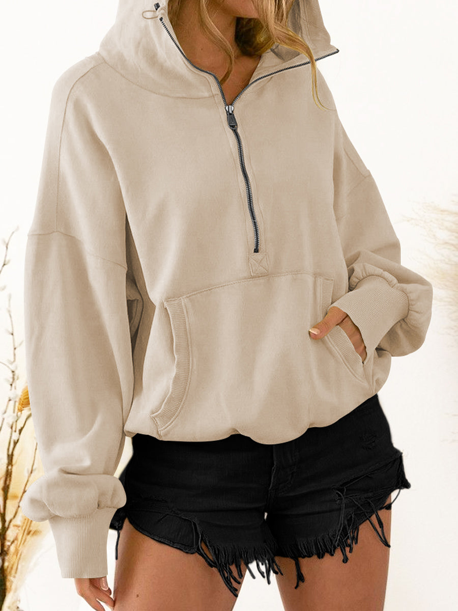 Zip-Up Dropped Shoulder Hoodie - Women’s Clothing & Accessories - Coats & Jackets - 8 - 2024