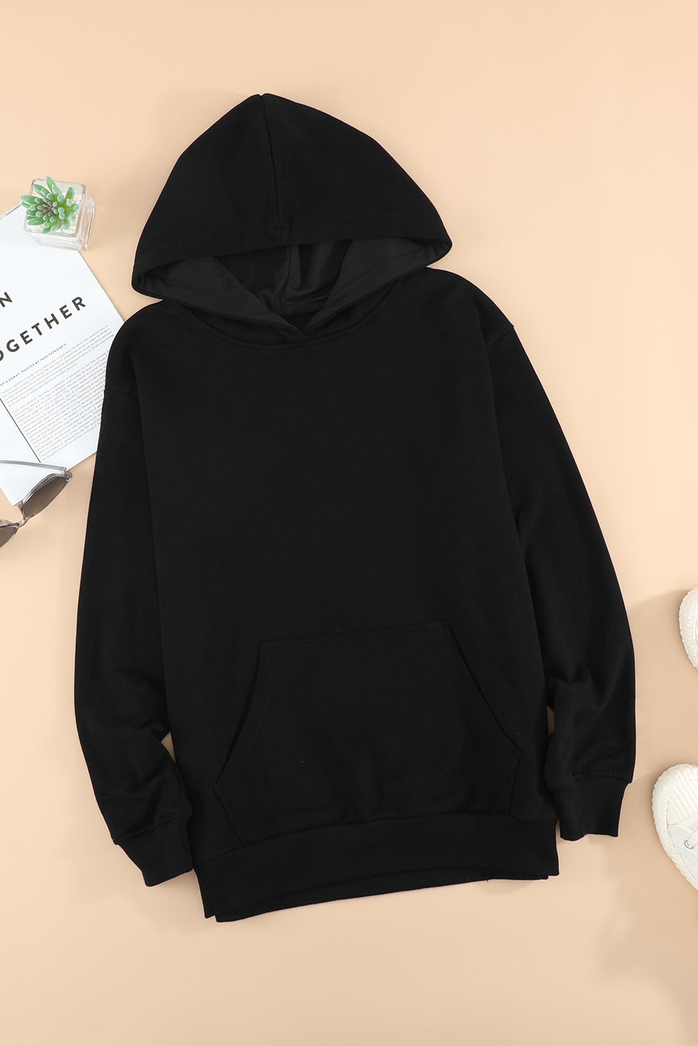 Dropped Shoulder Kangaroo Pocket Hoodie - Black / S - Women’s Clothing & Accessories - Shirts & Tops - 20 - 2024