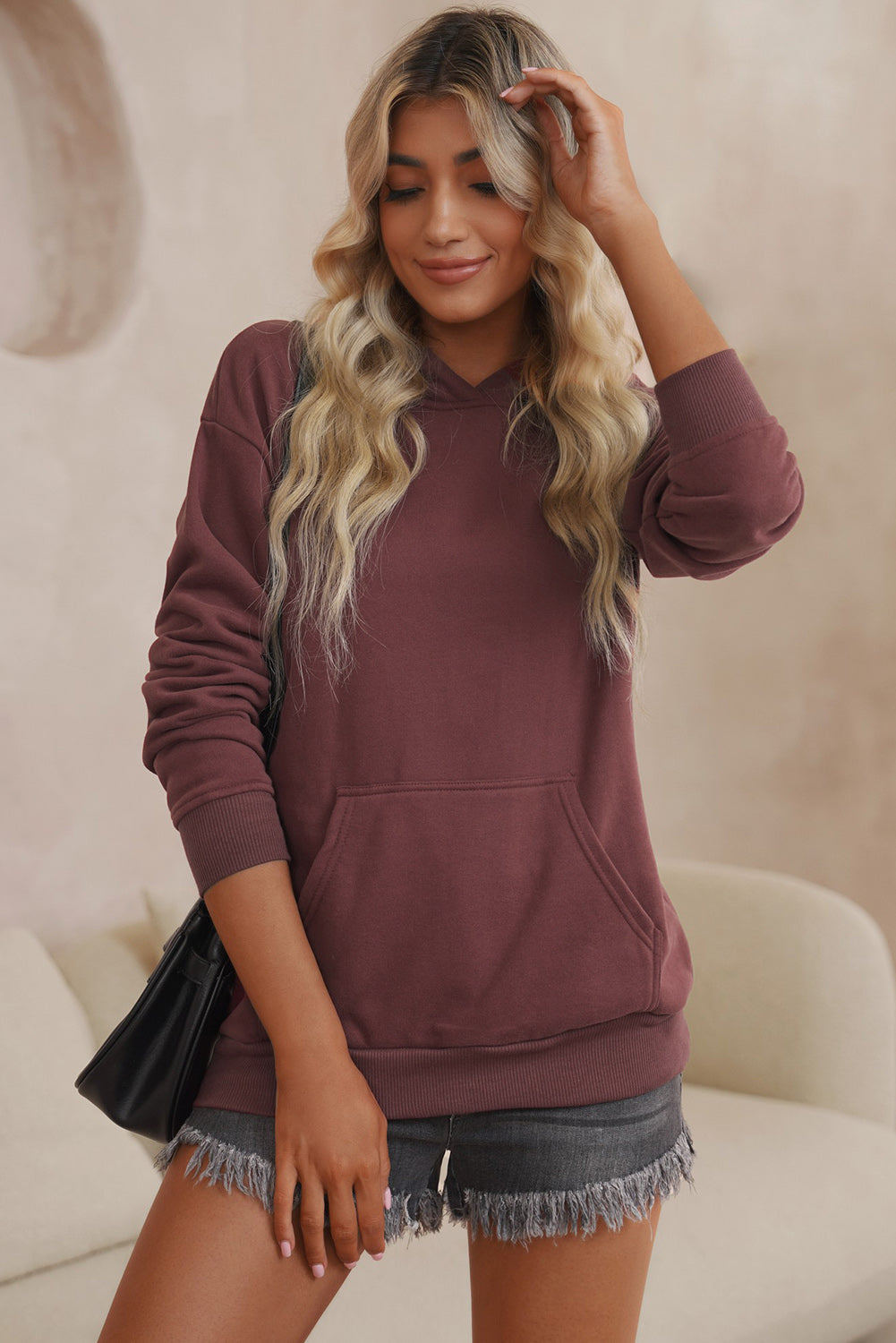 Dropped Shoulder Kangaroo Pocket Hoodie - Women’s Clothing & Accessories - Shirts & Tops - 6 - 2024