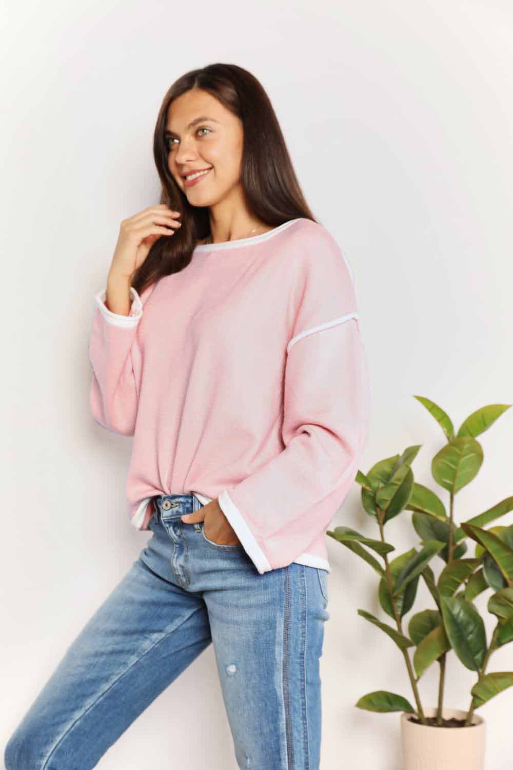 Contrast Detail Dropped Shoulder Knit Top - Tops - Shirts & Tops - 10 - 2024