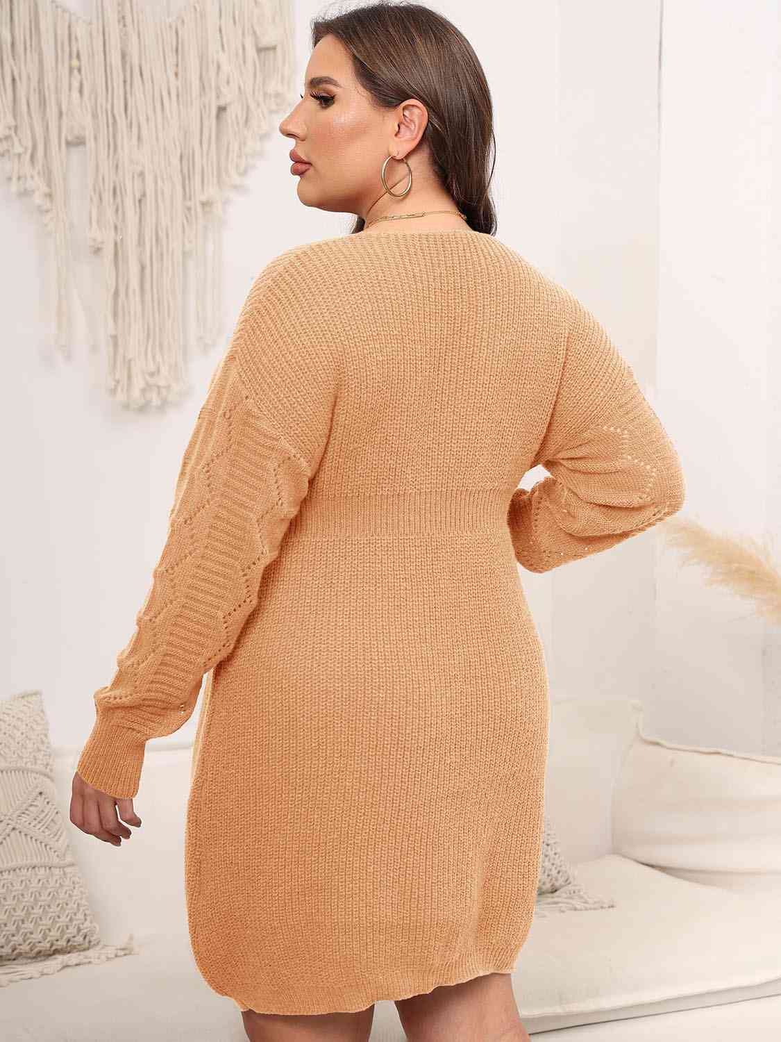 Plus Size Dropped Shoulder Long Sleeve Knit Mini Dress - All Dresses - Dresses - 11 - 2024