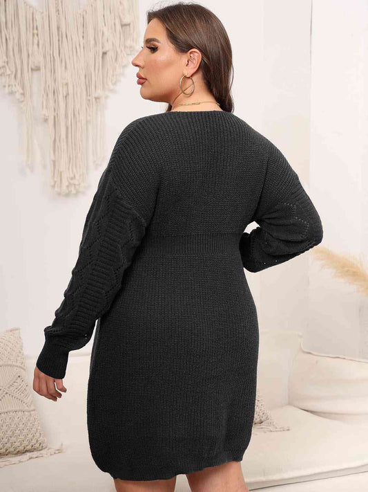 Plus Size Dropped Shoulder Long Sleeve Knit Mini Dress - All Dresses - Dresses - 2 - 2024