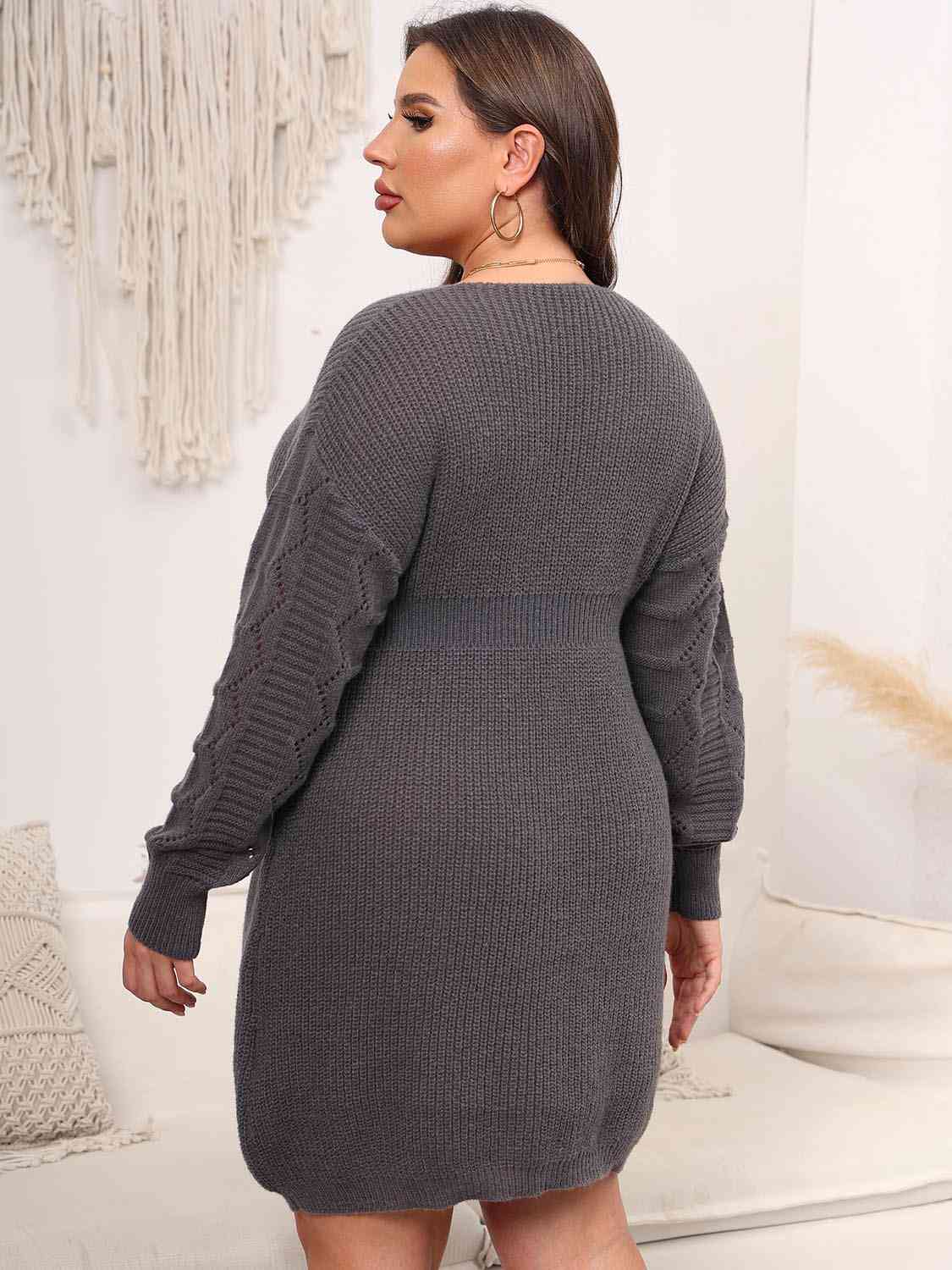 Plus Size Dropped Shoulder Long Sleeve Knit Mini Dress - All Dresses - Dresses - 7 - 2024