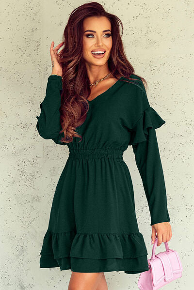 Ruffled V-Neck Dropped Shoulder Mini Dress - All Dresses - Dresses - 2 - 2024