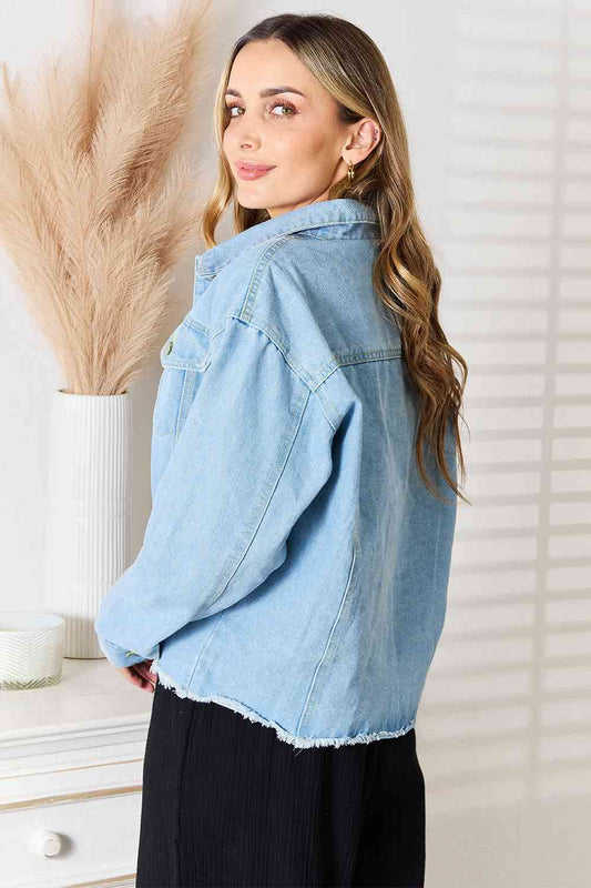 Dropped Shoulder Raw Hem Denim Jacket - Jackets & Coats - Shirts & Tops - 2 - 2024