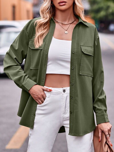 Pocketed Button Up Dropped Shoulder Shacket - Army Green / S - All Products - Coats & Jackets - 15 - 2024