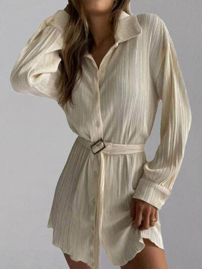 Button Up Dropped Shoulder Shirt Dress - Beige / S - All Dresses - Dresses - 13 - 2024