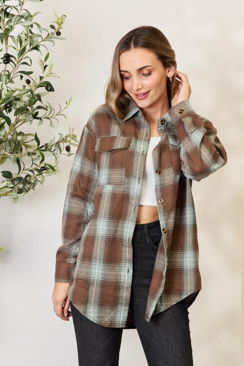 Plaid Dropped Shoulder Shirt - Olive Brown / S - T-Shirts - Shirts & Tops - 1 - 2024