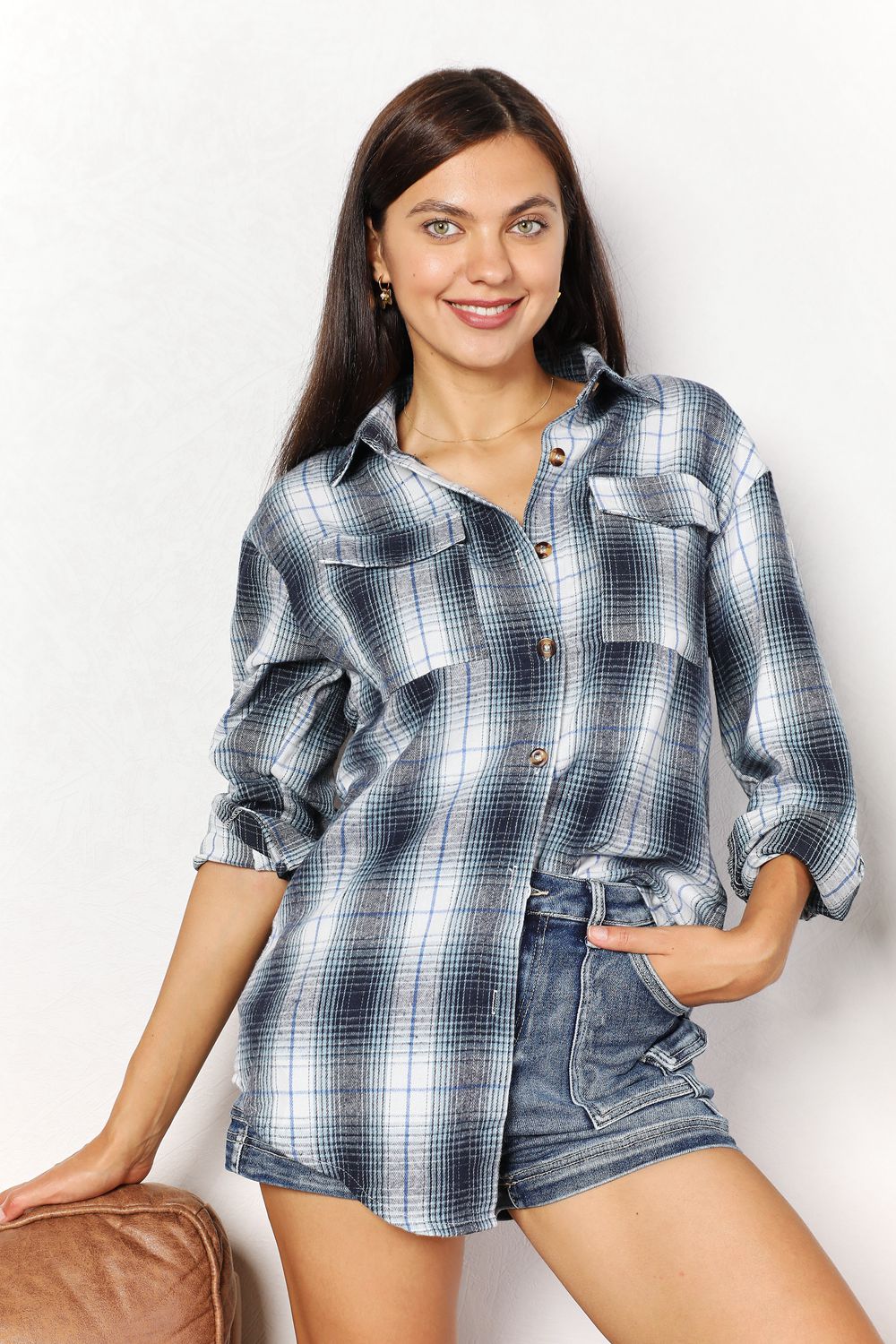 Plaid Dropped Shoulder Shirt - Blue / S - T-Shirts - Shirts & Tops - 1 - 2024