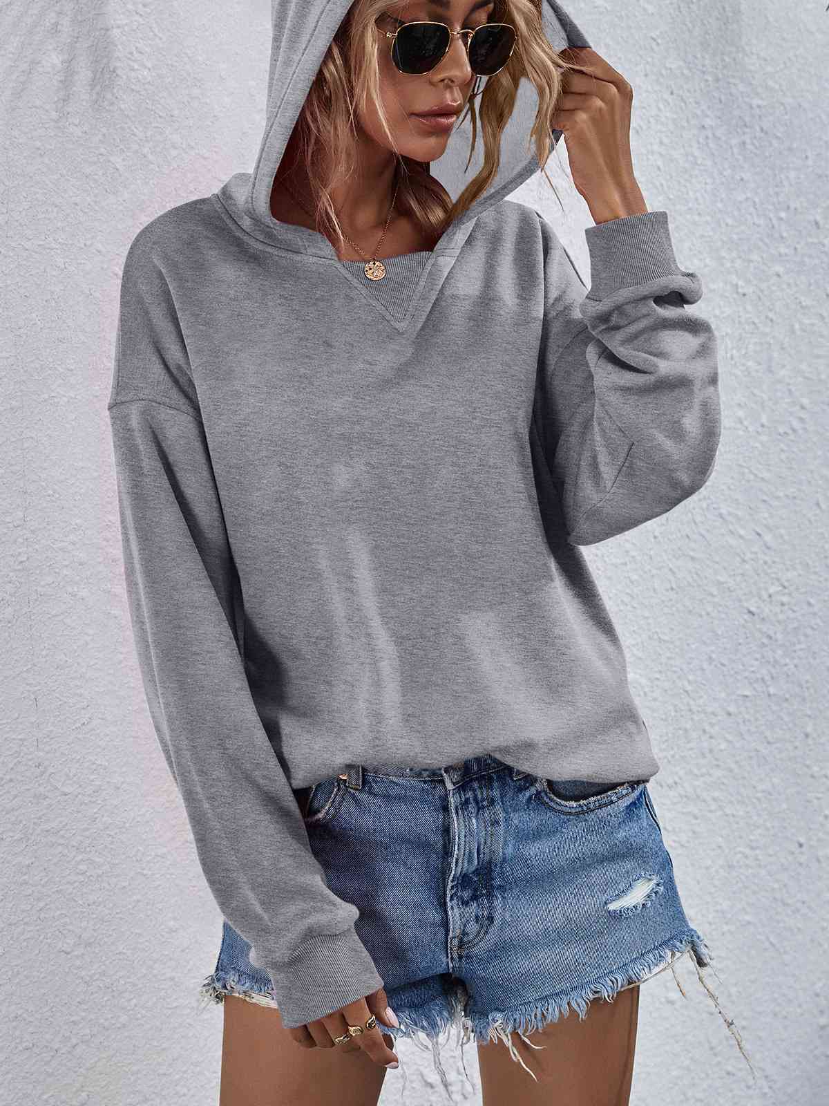 Dropped Shoulder Slit Hoodie - Hoodies & Sweatshirts - Shirts & Tops - 5 - 2024