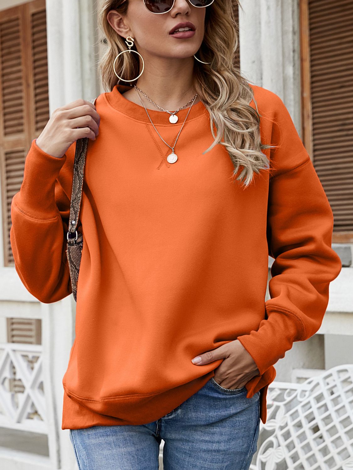 Dropped Shoulder Slit Sweatshirt - T-Shirts - Shirts & Tops - 11 - 2024