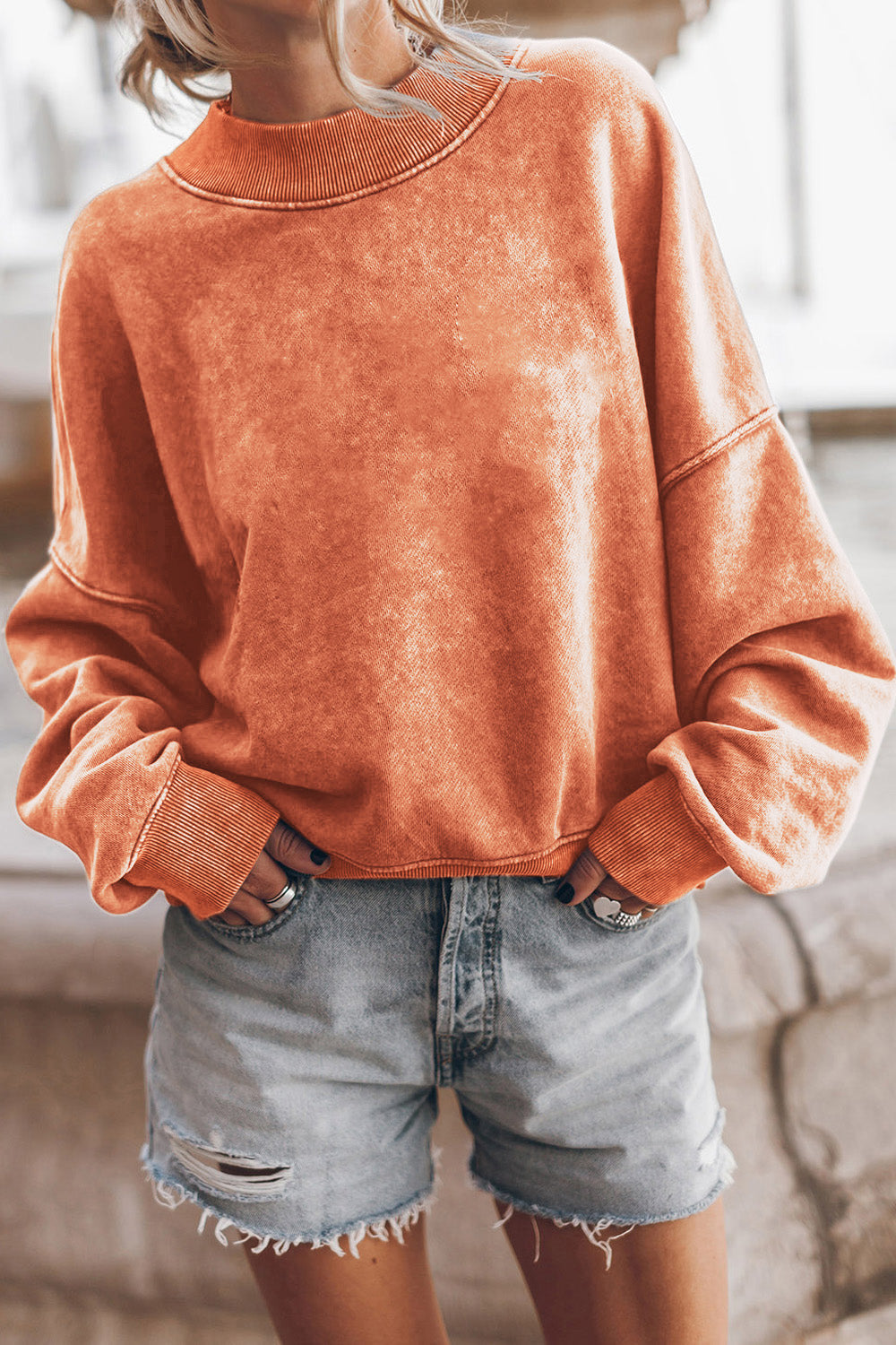 Round Neck Dropped Shoulder Sweatshirt - Orange / S - T-Shirts - Shirts & Tops - 1 - 2024