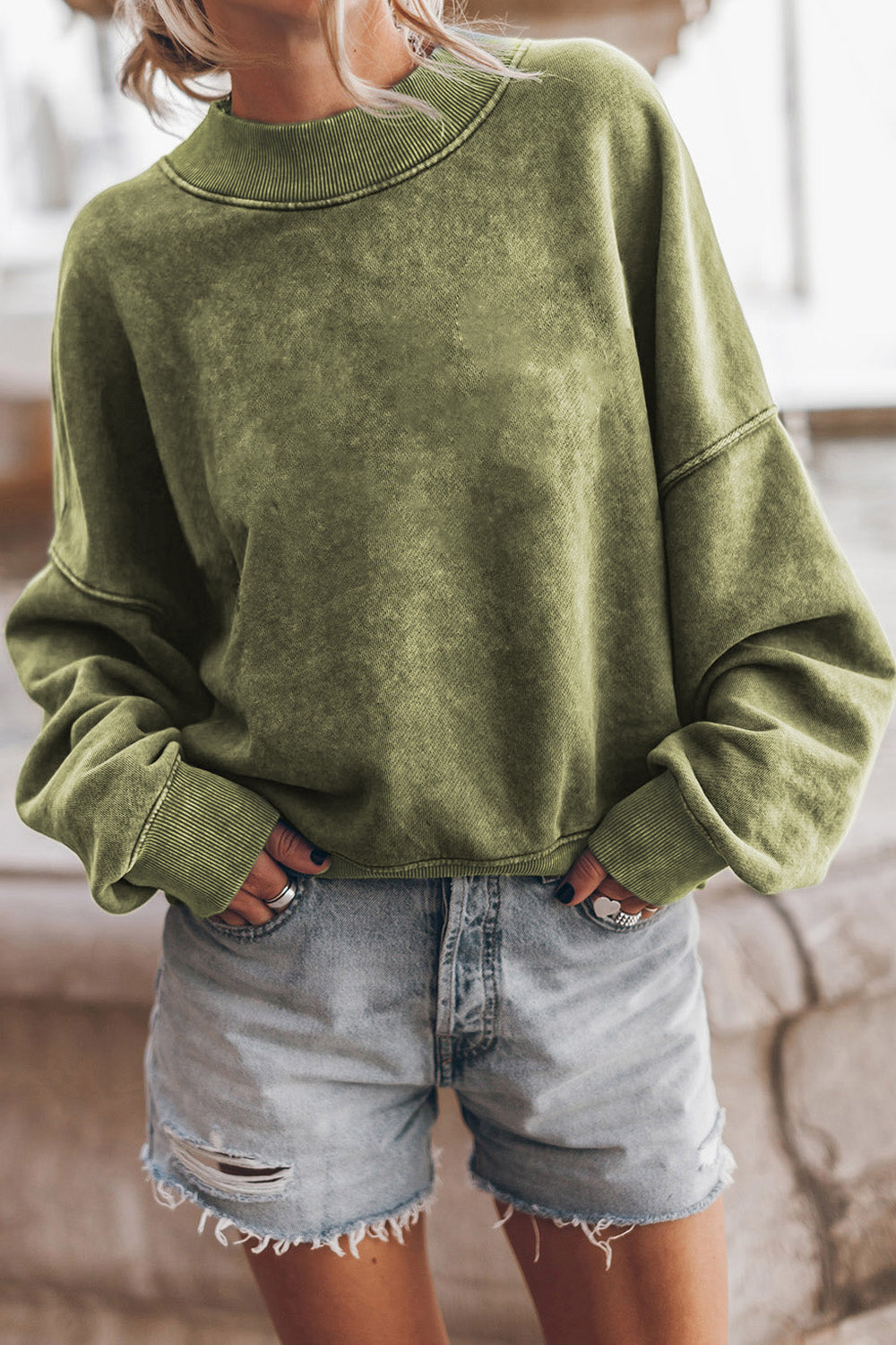 Round Neck Dropped Shoulder Sweatshirt - Green / S - T-Shirts - Shirts & Tops - 13 - 2024