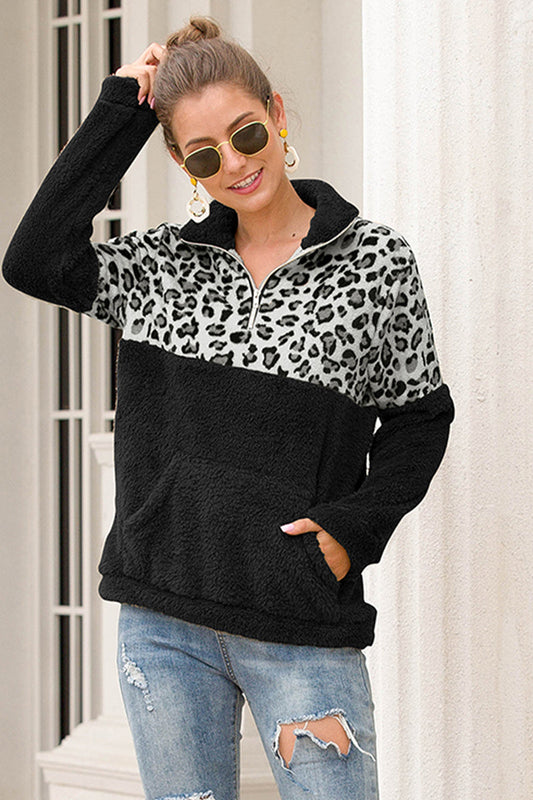 Two-Tone Zip-Up Turtle Neck Dropped Shoulder Sweatshirt - T-Shirts - Shirts & Tops - 2 - 2024