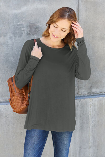 Round Neck Dropped Shoulder T-Shirt - Charcoal / S - T-Shirts - Shirts & Tops - 25 - 2024