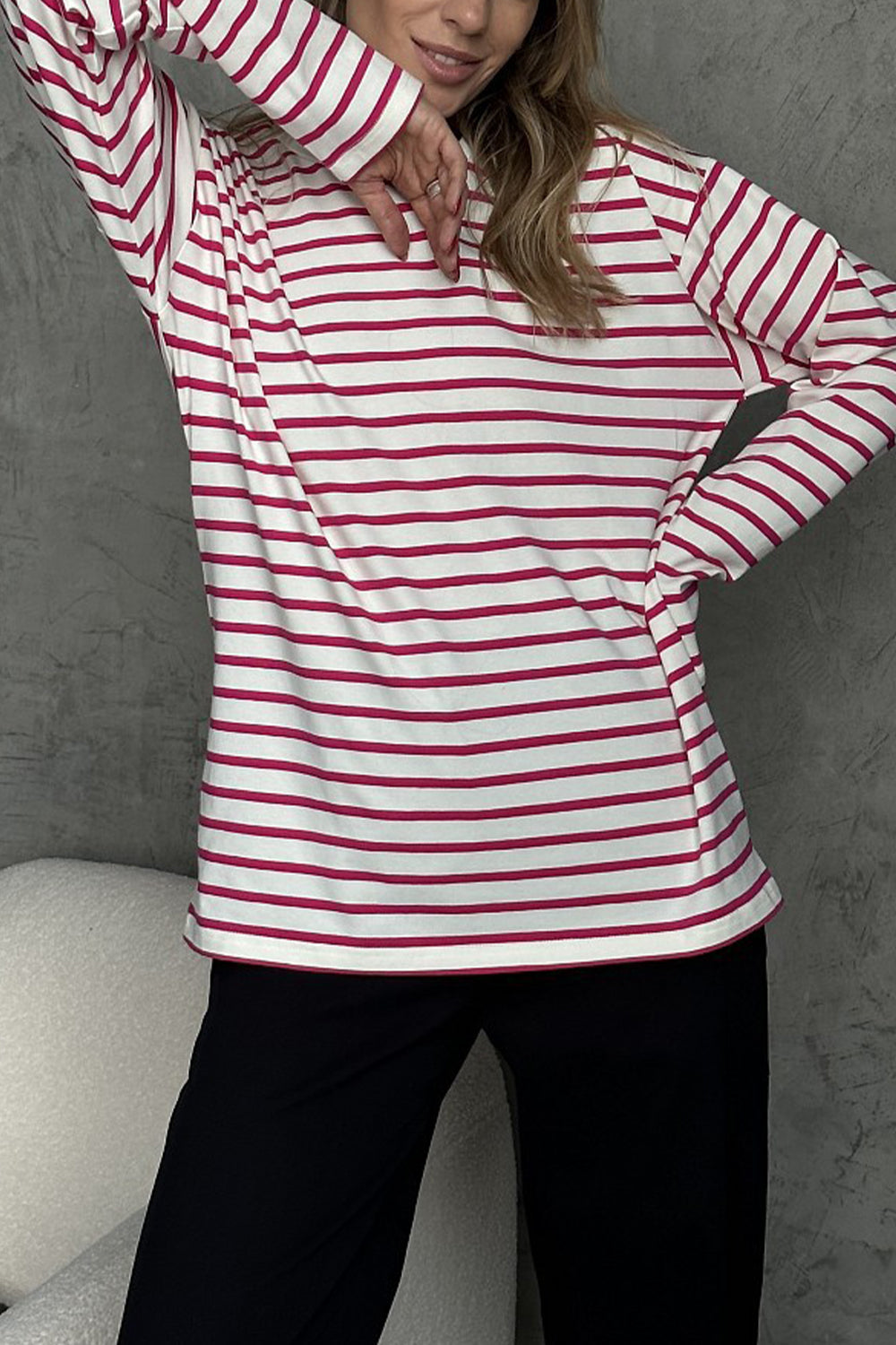 Round Neck Striped Dropped Shoulder T-Shirt - T-Shirts - Shirts & Tops - 10 - 2024