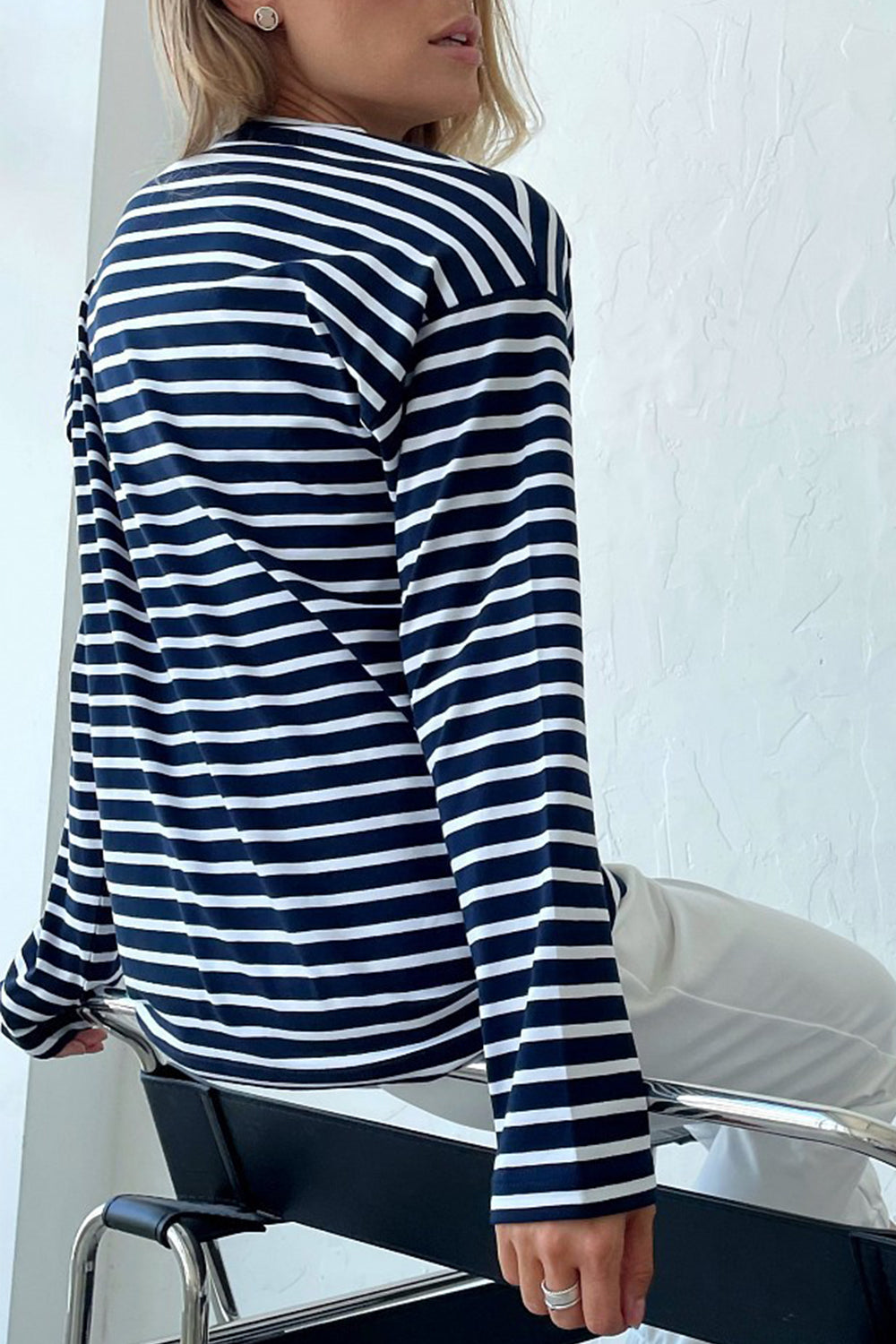 Round Neck Striped Dropped Shoulder T-Shirt - T-Shirts - Shirts & Tops - 5 - 2024