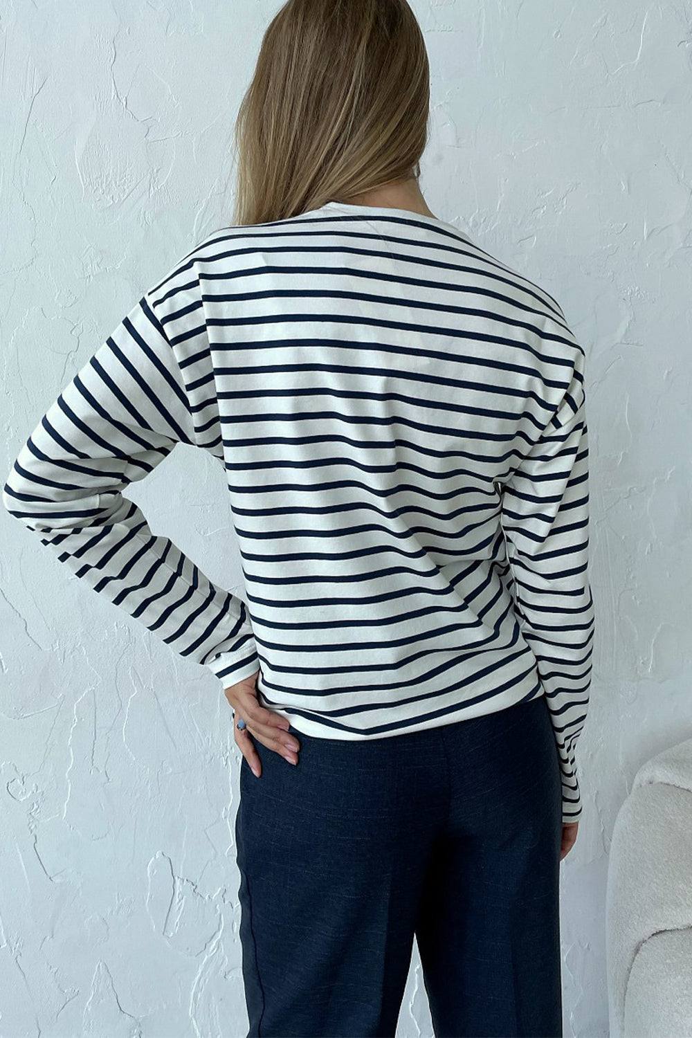 Round Neck Striped Dropped Shoulder T-Shirt - T-Shirts - Shirts & Tops - 8 - 2024