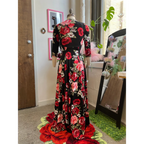 Raquel Red Rose Maxi Dress with 3/4 Sleeves - All Dresses - Maxi Dress - 4
