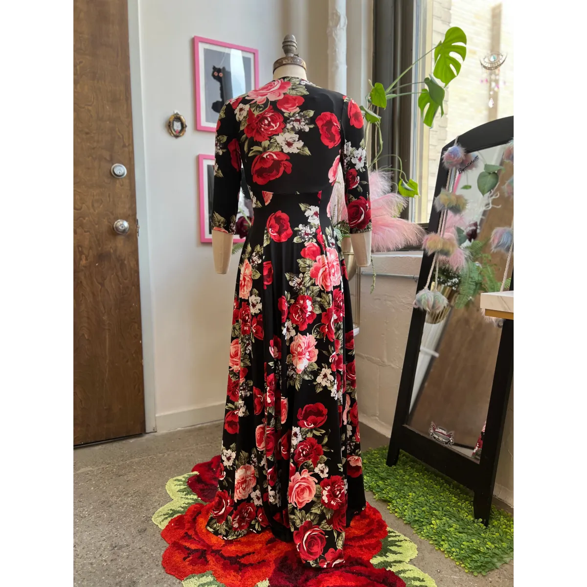 Raquel Red Rose Maxi Dress with 3/4 Sleeves - All Dresses - Maxi Dress - 4